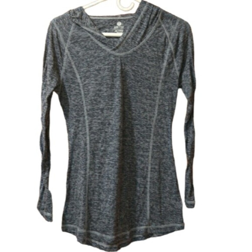 Old Navy Active Blue Gray Heathered Long Sleeve Semi-Fitted Top Medium